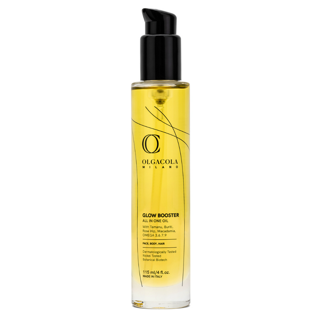Glow Booster Oil | Olio Multi-Attivo Viso, Corpo & Capelli con 11 Oli Botanici e Omega 3-6-7-9 | Illuminante, Idratante, Anti-Smagliature | Gravidanza e Pelle Secca | 115ml