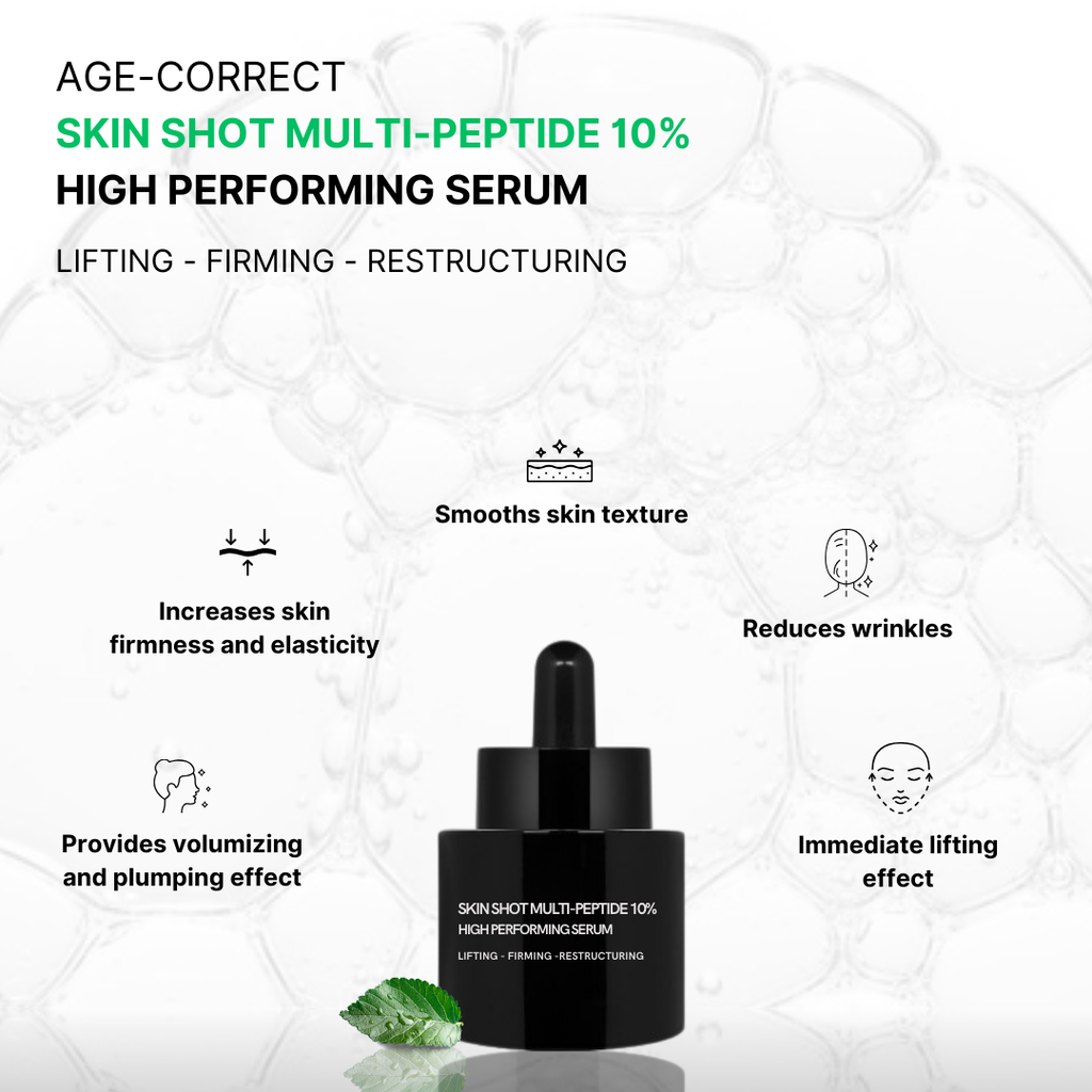 Skin Shot Multi-Peptide 10% | Siero Viso Anti-Età con Collagene Vegetale 3%, AHA 3%, Retinolo 1,1% e Acido Ialuronico | Lifting, Rassodante e Ristrutturante | 15ml | Made in Italy