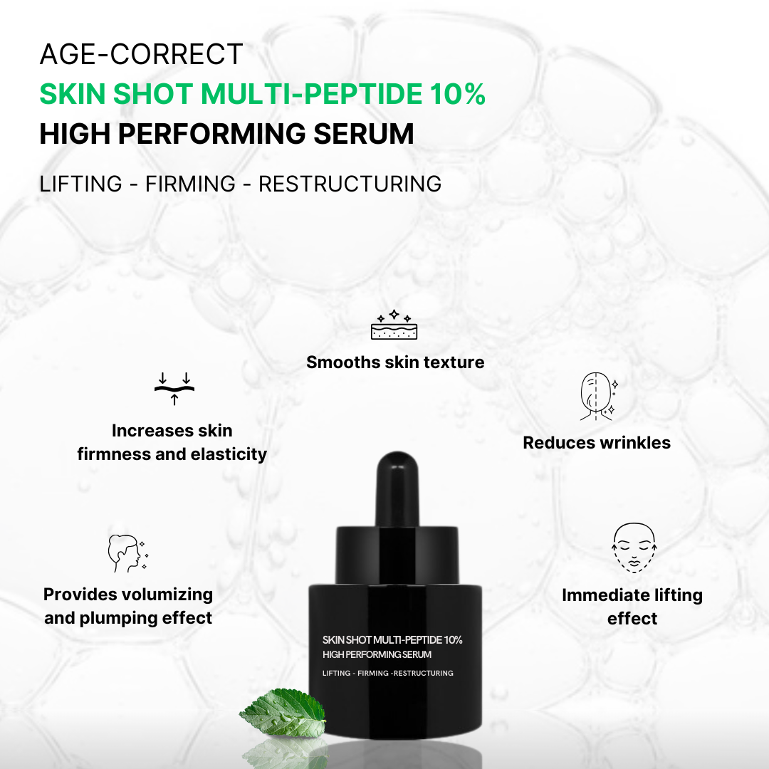 Skin Shot Multi-Peptide 10% | Siero Viso Anti-Età con Collagene Vegetale 3%, AHA 3%, Retinolo 1,1% e Acido Ialuronico | Lifting, Rassodante e Ristrutturante | 15ml | Made in Italy