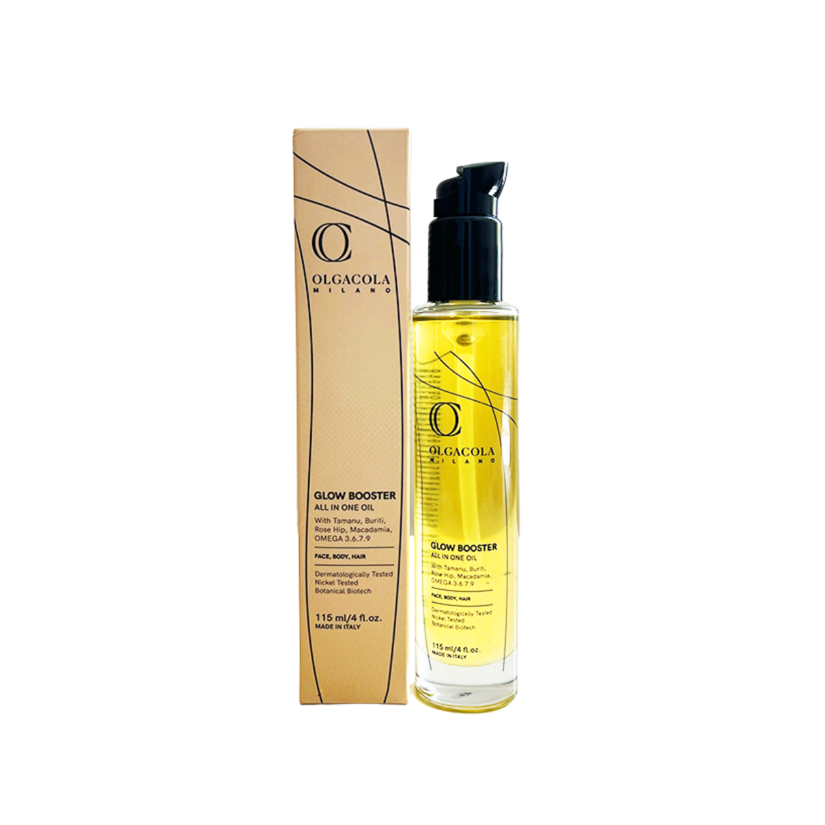 Glow Booster Oil | Olio Multi-Attivo Viso, Corpo & Capelli con 11 Oli Botanici e Omega 3-6-7-9 | Illuminante, Idratante, Anti-Smagliature | Gravidanza e Pelle Secca | 115ml